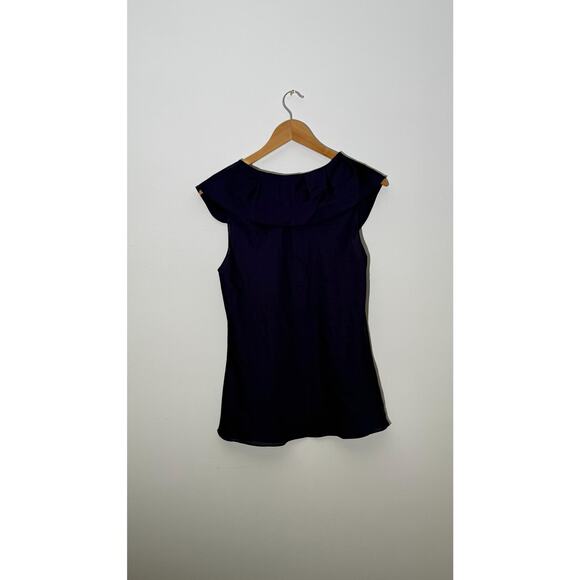 Ann Taylor Deep Purple Ruffled Portrait Neckline Sleeveless Blouse, Size 10P - Picture 7 of 8